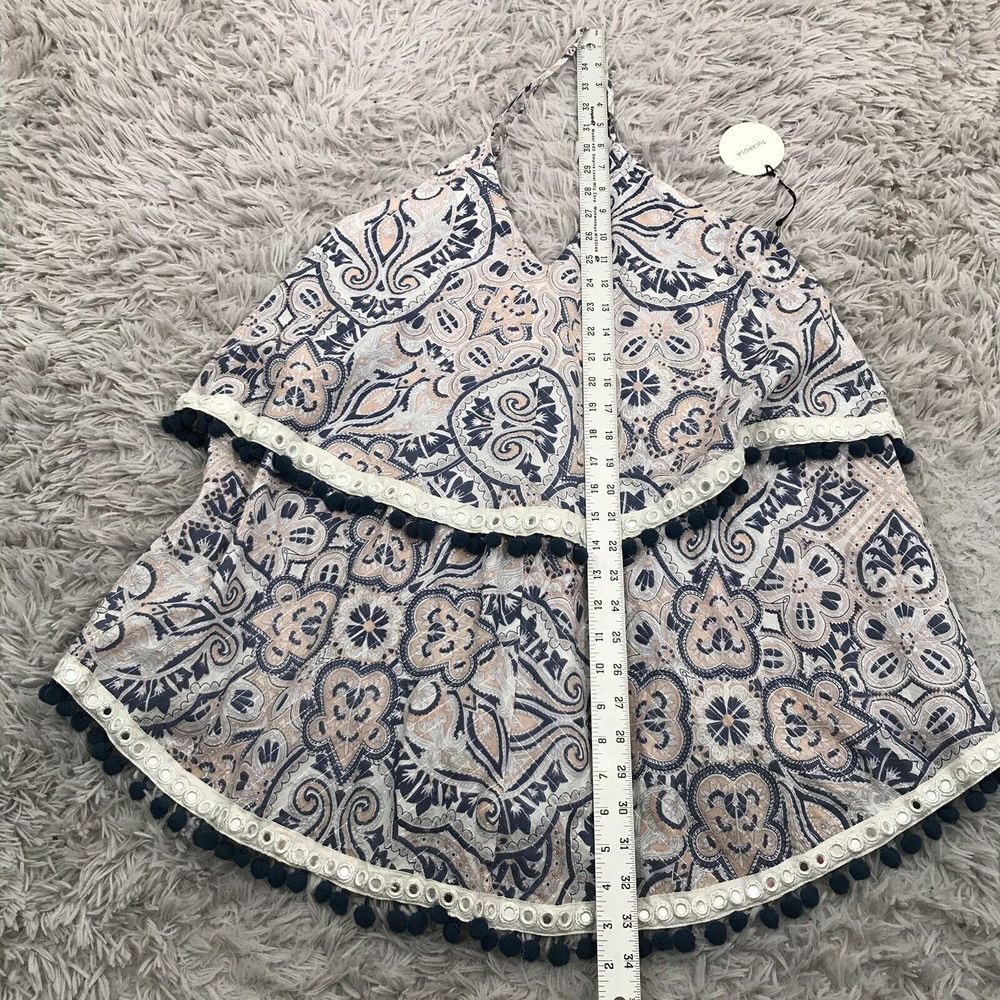 tularosa Evolette Dress XS Tiered Pom Pom Blue Paisley boho cottagecore festival - Picture 8 of 8